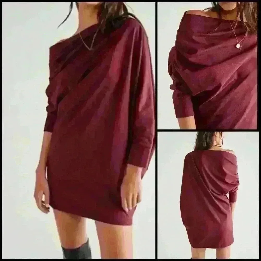 Free People Beach Free-est Modern Exaggerated Neckline Twist Draped Dress XS